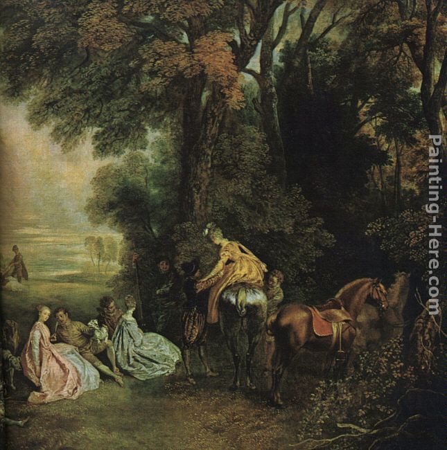 A halt during the chase painting - Jean-Antoine Watteau A halt during the chase art painting